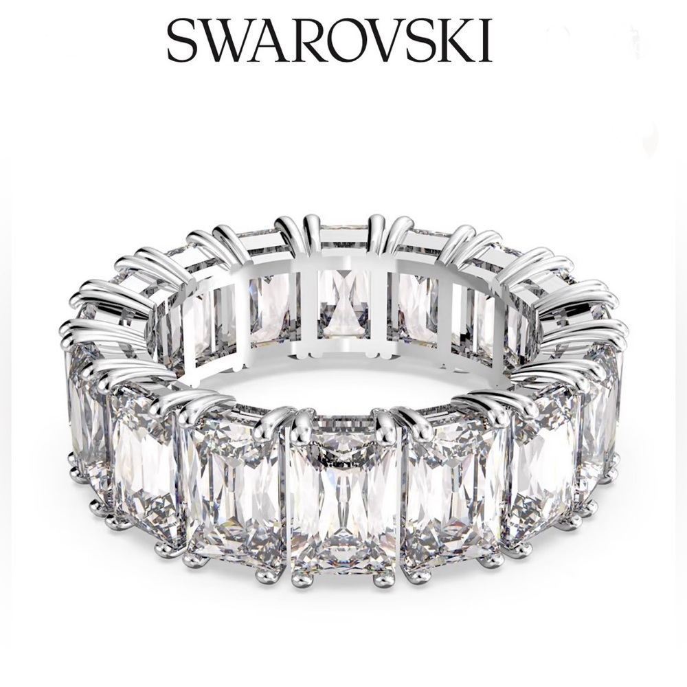 Signed Swarovski Silver Vittore Rectangular Cut Ring |  7 | New - Picture 2 of 16